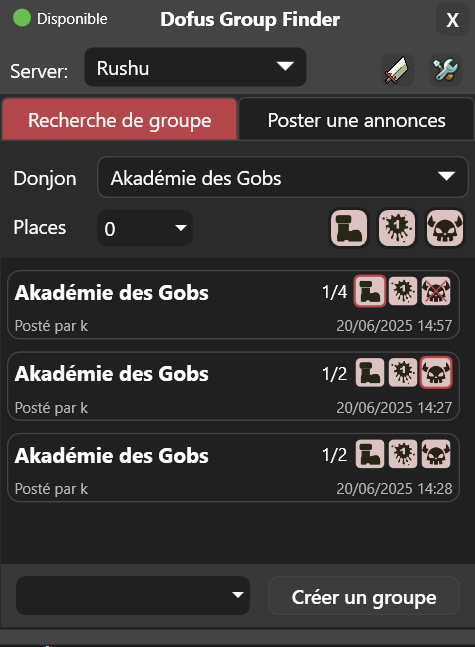 Recherche de groupe