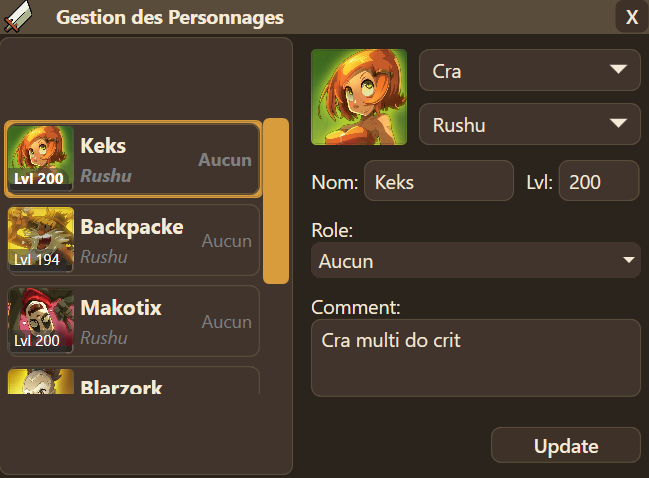 Gestion des personnages